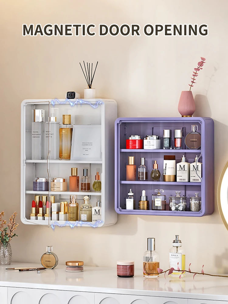 No-Drill Multi-Layer Bathroom Organizer – Transparent Cosmetic Display Cabinet