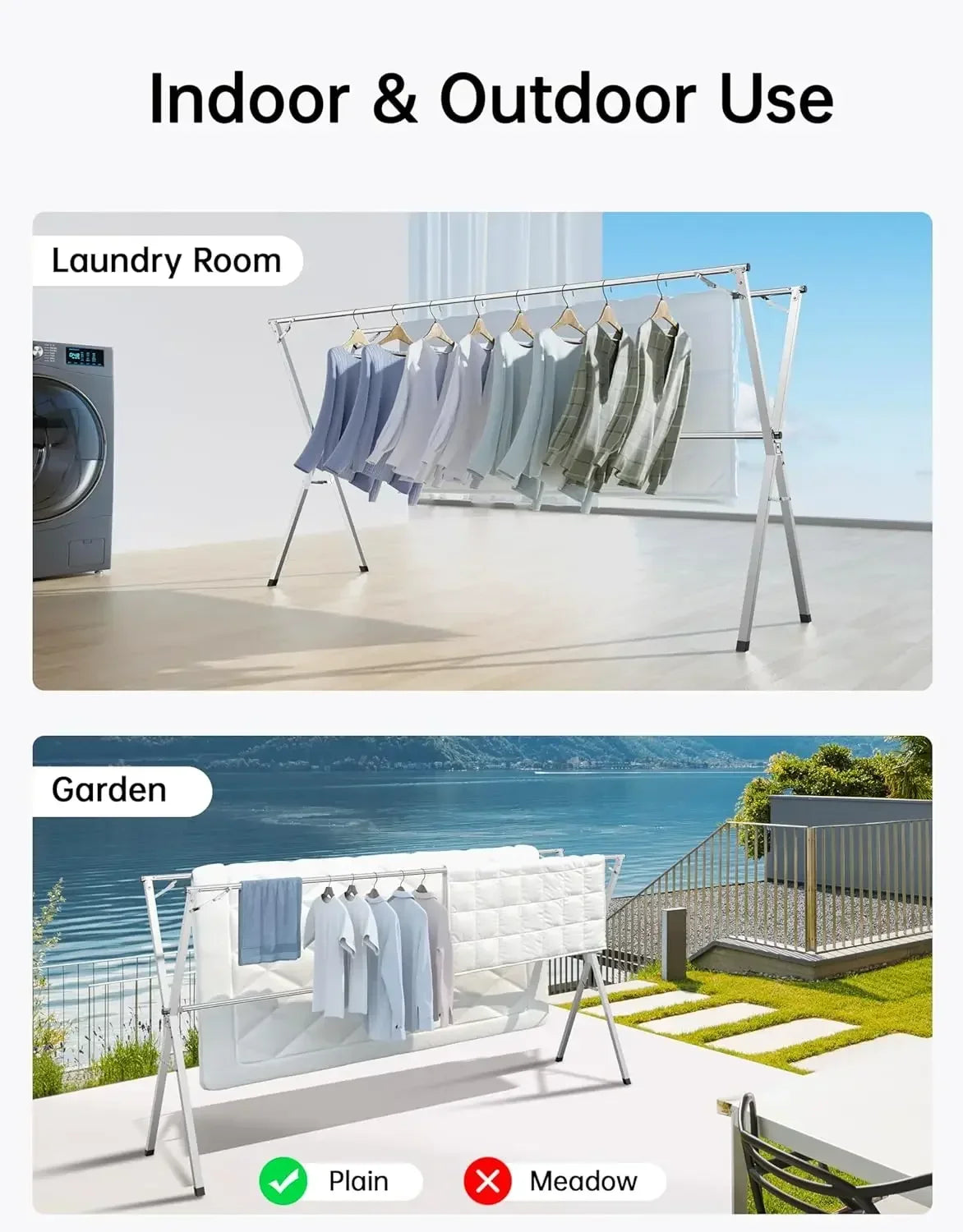 Foldable Adjustable Stainless Steel Clothes Drying Rack – Indoor/Outdoor