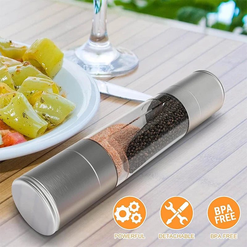 2-in-1 Stainless Steel Salt & Pepper Grinder – Adjustable Manual Spice Mill