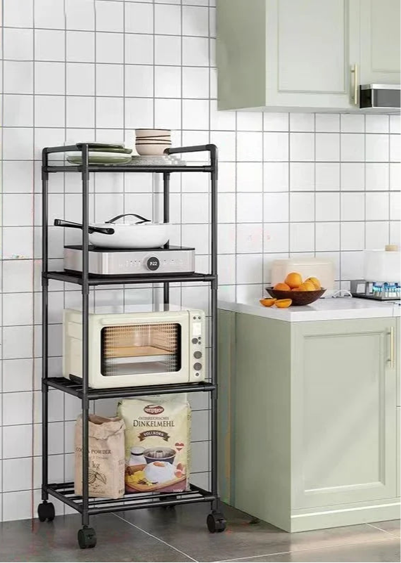 Multi-Layer Rolling Kitchen Storage Rack – Microwave & Pot Organizer